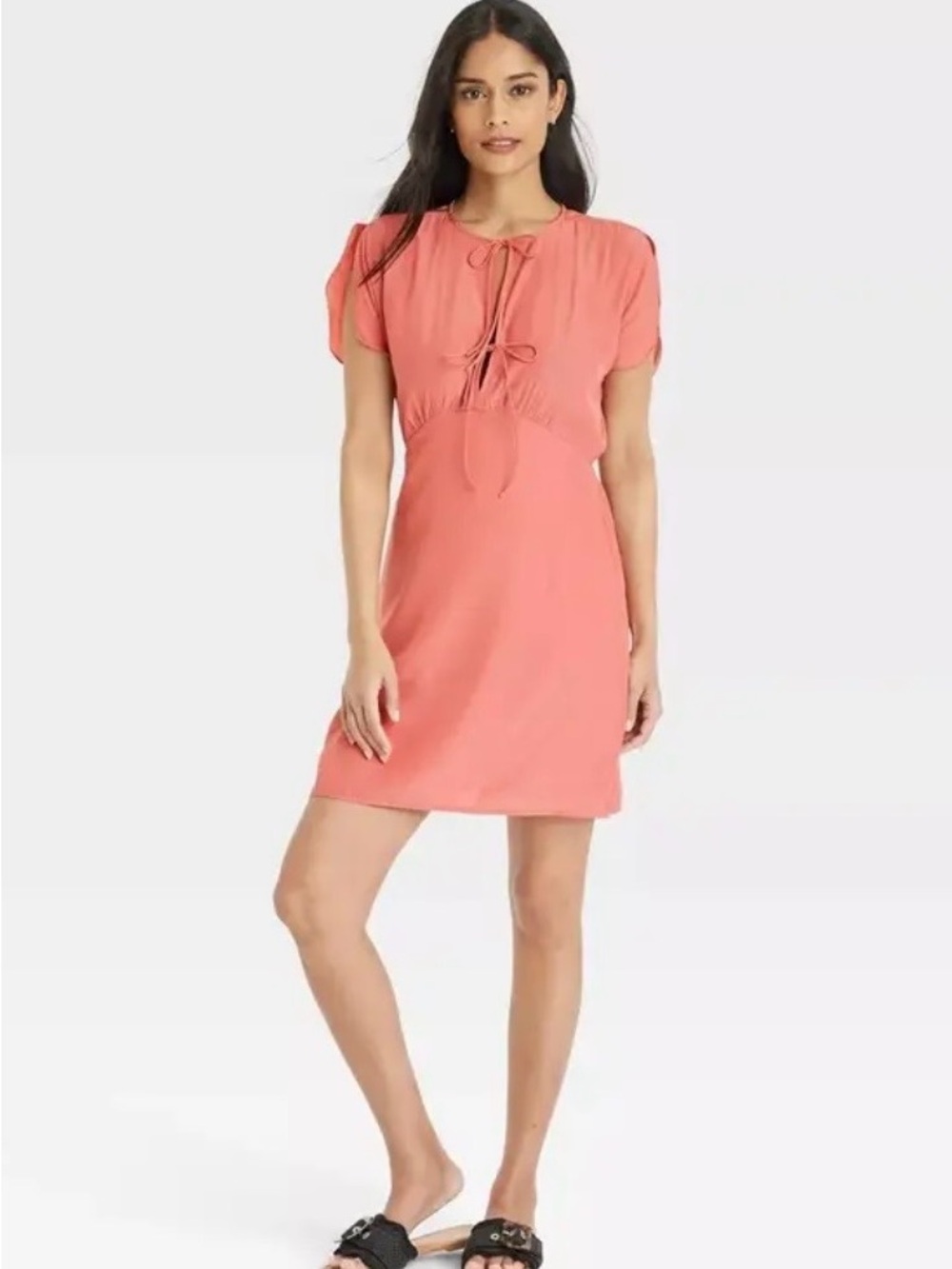 NWOT Universal Thread Coral Drawstring Front Shift Dress